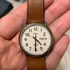 Timex Classic Leather Watch Gold Face
